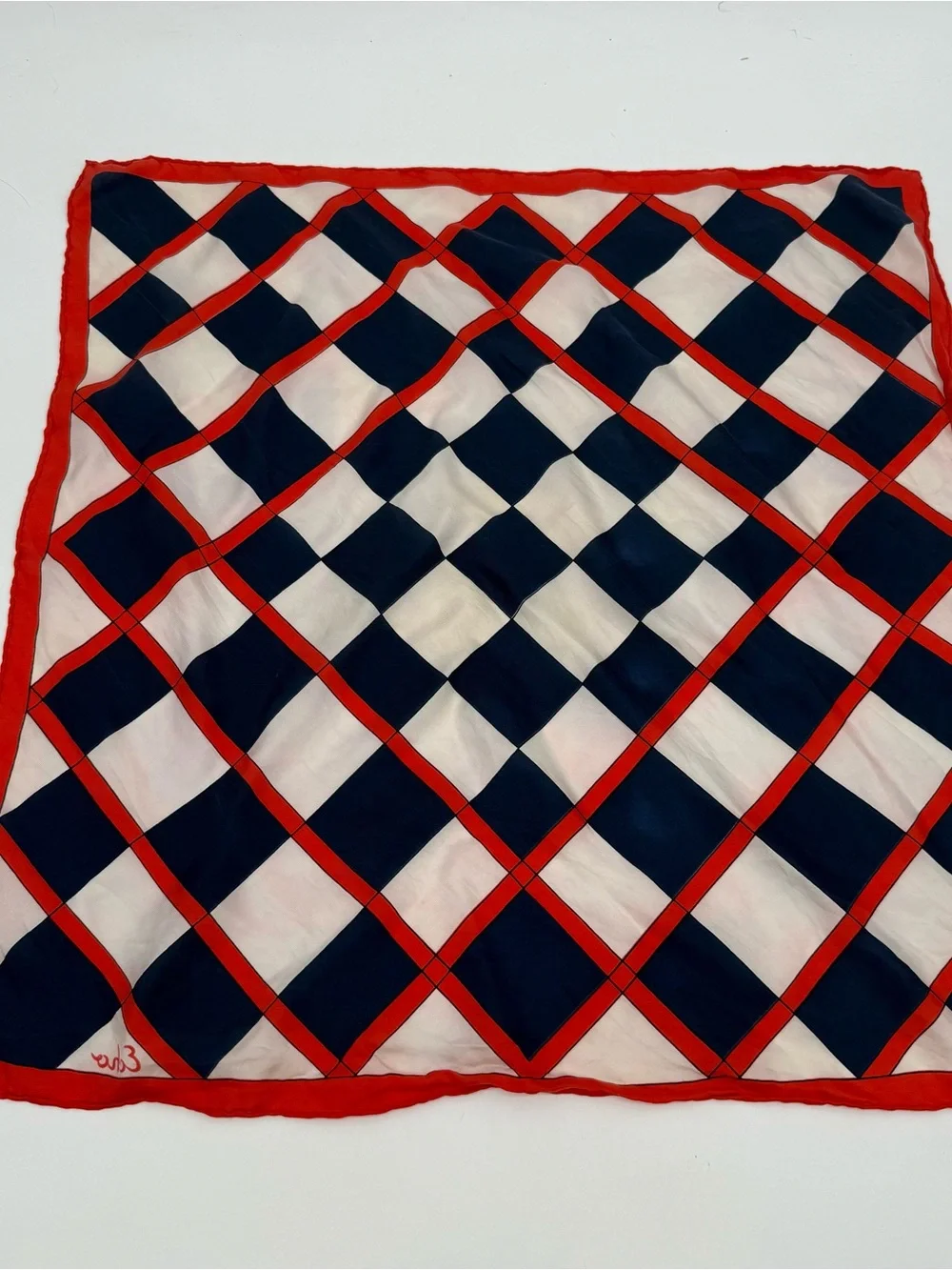 Echo Vintage Red Navy Square Scarf Retro Neck Hair Scarf Accessory Checker